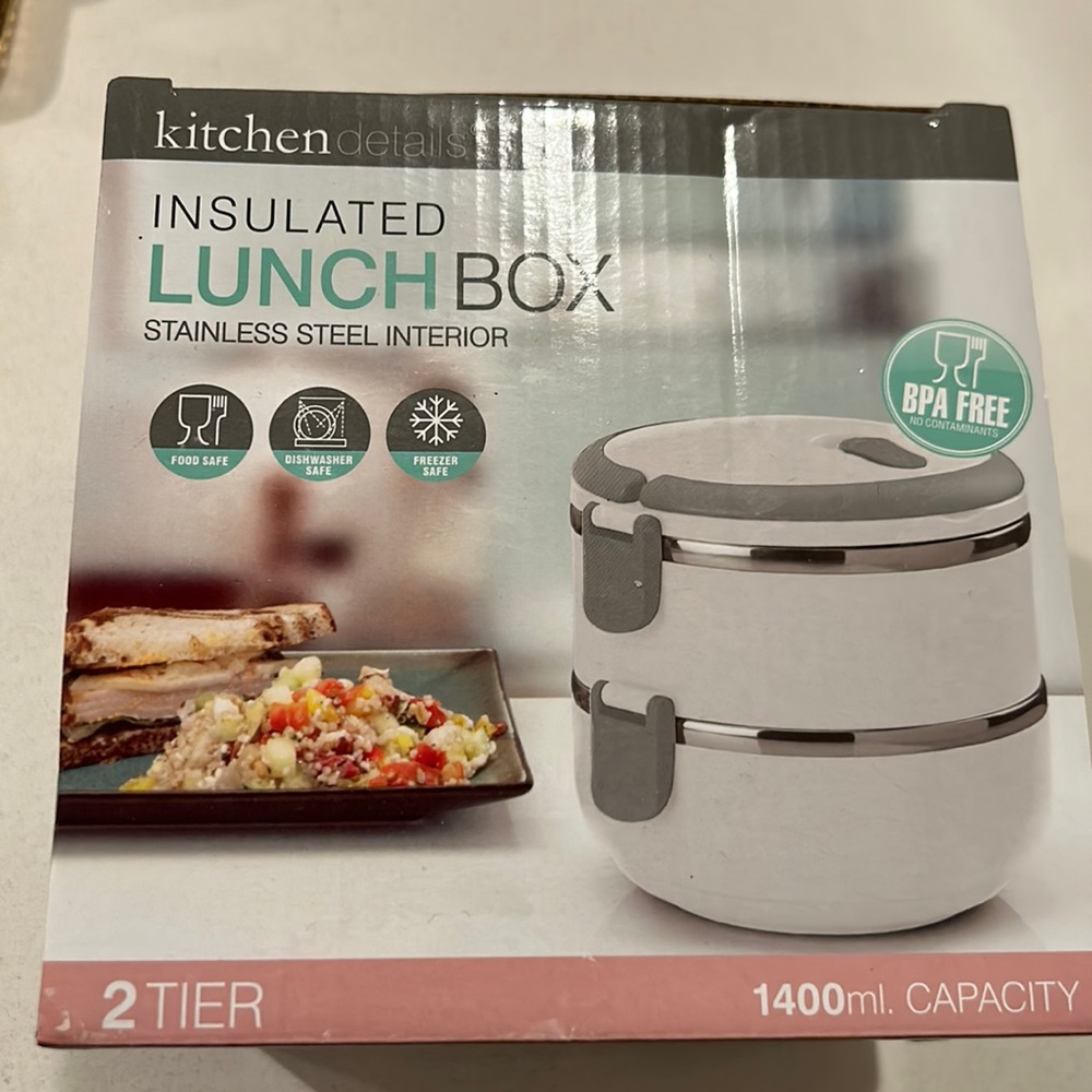Lunch box, stainless steel interior. 2 tiers. New, never used. Still in the box